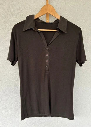 🌟Polo Femme Caroll - Col V Boutonné - Taille 44 (L/XL) - Très bon état - Marron/Chocolat, merk: Caroll, staat: Heel goed, maat: XL / 42 / 14, € 10,00, € 11,20 inclusief Kopersbescherming Pro
