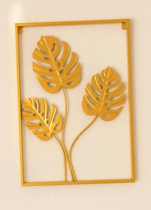 Très Jolie Cadre mural doré métal –3 Feuilles de monstera – 60x40 cm, marque: Art, état: Très bon état, 15,00 €, 16,45 € Protection acheteurs incluse