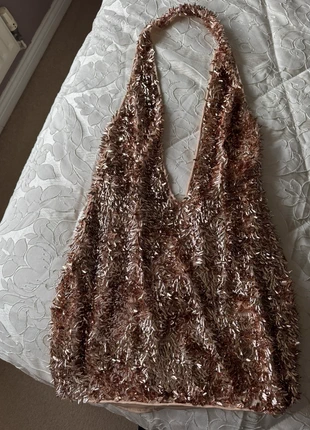 Glitzy Halter Neck Bronze Rose Gold Midi Dress (size 8), brand: Sample, condition: New without tags, size: S / UK 8-10, £6.00, £7.00 includes Buyer Protection