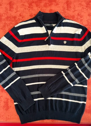 Pull Armand Thierry bleue marine blanc et rouge, état: Très bon état, taille: L, 5,00 €, 5,95 € Protection acheteurs incluse