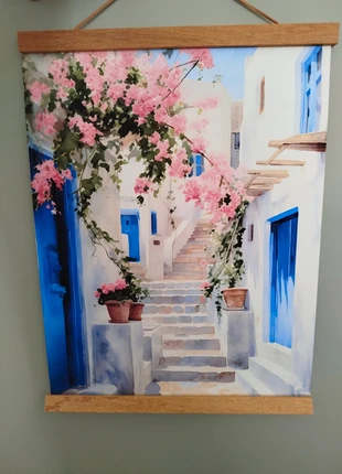 Affiche colorée poster paysage santorin Grèce greece ruelle fleurs colorées, état: Très bon état, 8,00 €, 9,10 € Protection acheteurs (Pro) incluse