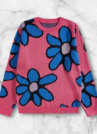 Pull rose à grosses fleurs bleues, taille M, style Y2K coloré et rétro, brand: y2k, condizioni: Ottime, taglia: M, €40.00, €42.70 include la Protezione acquisti Pro