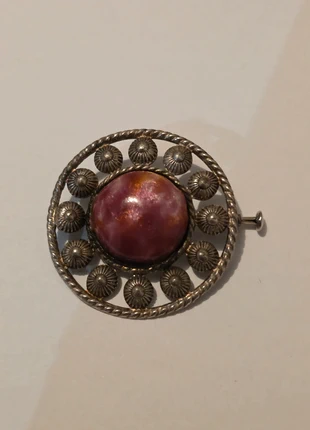 Broche Vintage Ronde Cabochon Pierre Rose & Violette - Style Celtique / Rosace, condition: Good, €25.00, €26.95 includes Buyer Protection