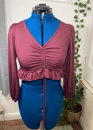 New Look Burgundy Ruched Long Sleeve Crop Top, brand: New Look, condition: Very good, size: M / UK 12-14, £4.00, £4.90 includes Buyer Protection