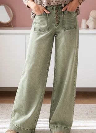 Jean vert sauge taille haute - coupe wide leg & grandes poches, estado: Muito bom, tamanho: M / 38 / 10, €49.90, €53.10 inclui Proteção do Comprador