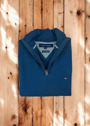 Pull 1/4 Zip, Halfzip Tommy Hilfiger Bleu marine / Col camionneur / Logo brodé / Taille M Homme, brand: Tommy Hilfiger, condizioni: Ottime, taglia: M, €40.00, €42.70 include la Protezione acquisti Pro