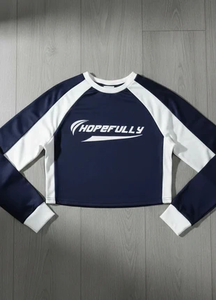 Crop top bleu marine à manches longues “Hopefully”, marca: Hopefully, estado: Muito bom, tamanho: M / 38 / 10, €39.90, €42.60 inclui Proteção do Comprador