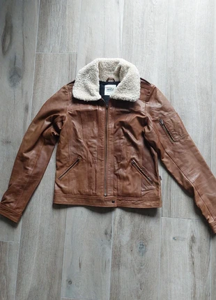 Vintagelook: leren jasje met wolwitte bontkraag, merk: Object, staat: Goed, maat: M / 38 / 10, € 17,50, € 19,08 inclusief Kopersbescherming