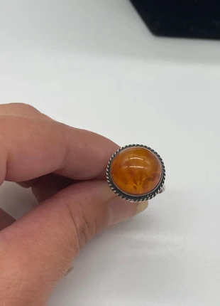 💍 Bague vintage en argent 925 et ambre cognac (SKU B6), staat: Goed, maat: 55.6 mm / 17.7 mm Ø, € 17,91, € 19,51 inclusief Kopersbescherming Pro