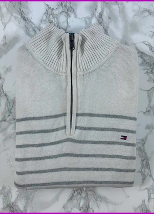 Pull 1/4 Zip, Halfzip Tommy Hilfiger Blanc à rayure / Col camionneur / Logo brodé / Taille L Homme, brand: Tommy Hilfiger, condition: Very good, size: L, €25.00, €26.95 includes Buyer Protection