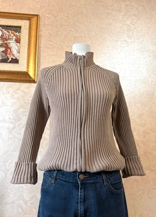 Maglione dolcevita con zip a costine marrone/beige chiaro, marque: Vintage Dressing, état: Très bon état, taille: M / 38 / 10, 19,90 €, 21,60 € Protection acheteurs incluse