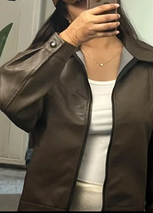 Veste oversize marron foncé en cuir manches bouffantes, brand: Vintage Dressing, condition: Very good, size: M / 38 / 10, €68.00, €72.10 includes Buyer Protection Pro