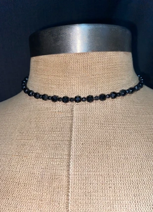16” slvertone metal choker necklace black beaded, brand: NO LABEL, condition: Good, $1.25, $2.01 includes Buyer Protection