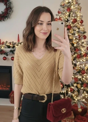 Sublime pull ocre pailleté en maille ajourée neuf 🏷taille 36, marca: Collection U, estado: Nuevo con etiquetas, tamaño: S / 36 / 8, 25,00 €, 26,95 € Protección al comprador incluida