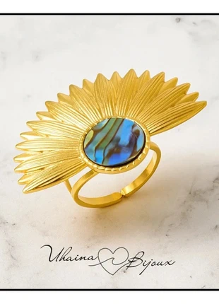 Bague soleil et nacre dorée en acier inoxydable - Uhaina Bijoux, brand: Uhaina Bijoux, condizioni: Nuovo con cartellino, taglia: Regolabile, €10.00, €11.20 include la Protezione acquisti Pro