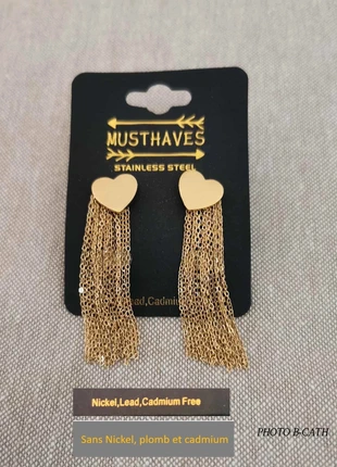 Boucles d'oreilles en forme de coeur avec chaines, état: Neuf avec étiquette, 13,20 €, 14,56 € Protection acheteurs (Pro) incluse