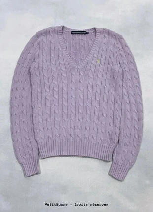 Pull Torsadé col V Polo Ralph Lauren Violet Lila 100% Coton style Old Money Slim - M /2923V, merk: Ralph Lauren, staat: Heel goed, maat: M / 38 / 10, € 49,00, € 52,15 inclusief Kopersbescherming Pro