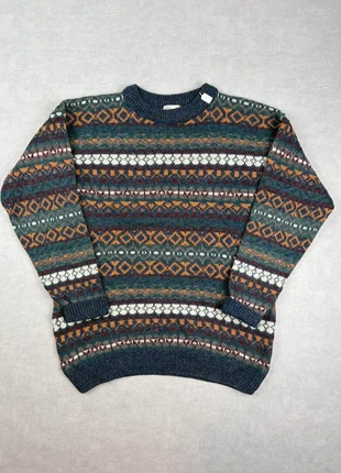 Pull Vert Foncé Vintage – Motifs Jacquard Noël – BhS UK – Shetland Pure New Wool – Taille M Homme, merk: Bhs, staat: Heel goed, maat: M, € 39,90, € 42,60 inclusief Kopersbescherming Pro