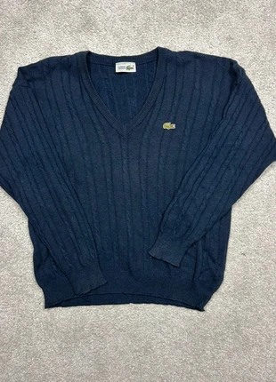 Pull tréssé/torsadé col V en laine Lacoste vintage | Taille M Hommes | Bleu marine logo brodé, marca: Lacoste, estado: Muy bueno, tamaño: M, 30,00 €, 32,20 € Protección al comprador Pro incluida