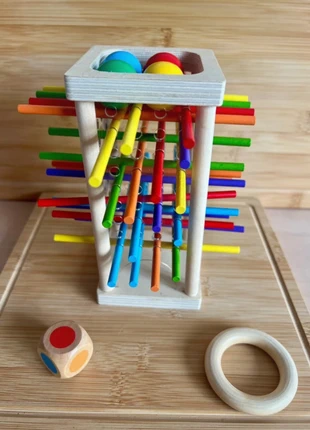 Houten Montessori spel met gekleurde stokken en balletjes - Educatief speelgoed, marque: Montessori, état: Neuf sans étiquette, taille: 3 ans / 98 cm, 16,50 €, 18,03 € Protection acheteurs (Pro) incluse