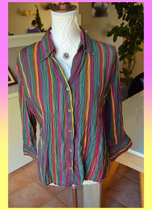 Chemise Clara Vitti rayée fuchsia et vert taille 42, marque: Clara Vitti, état: Très bon état, taille: XL / 42 / 14, 14,00 €, 15,40 € Protection acheteurs (Pro) incluse