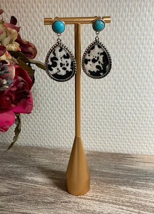 Magnifiques Boucles d’Oreilles en résine Turquoise & simili peau de vache - Boutique Parisienne, brand: Tendance, condition: New without tags, €6.00, €7.00 includes Buyer Protection