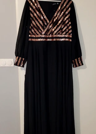 Robe longue noir doré, marque: giffsineti, état: Très bon état, taille: 4XL / 48 / 20, 25,00 €, 26,95 € Protection acheteurs incluse