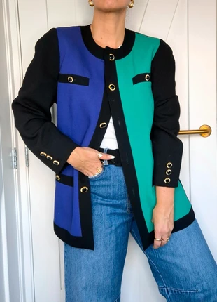 Unieke Colour-Blocking blazer - Goudkleurige Knopen - Wol - Maat XL (42), marca: Vintage, estado: Muito bom, tamanho: XL / 42 / 14, €32.50, €34.83 inclui Proteção do Comprador Pro