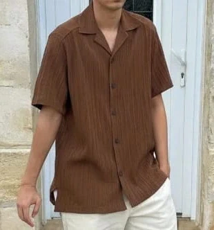 Chemise marron homme manches courtes effet plissé, marque: Urban Texture, état: Très bon état, taille: M, 42,90 €, 45,75 € Protection acheteurs incluse