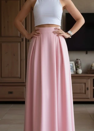 Jupe longue rose poudré taille haute – coupe évasée & plis élégants, estado: Muito bom, tamanho: M / 38 / 10, €39.90, €42.60 inclui Proteção do Comprador Pro