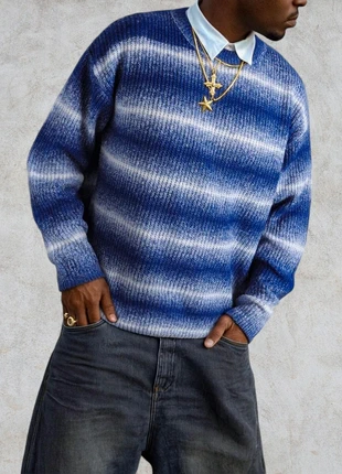 Sweat Homme Laine Tricotée Vintage Dégradé Bleu/Gris Old Money, marque: Vintage Dressing, état: Très bon état, taille: M, 44,90 €, 47,85 € Protection acheteurs (Pro) incluse