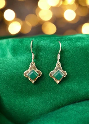 Boucles d'oreilles pendantes en argent massif 925 avec pierres d'onyx vertes, Design vintage, marque: Argent, état: Très bon état, 19,00 €, 20,65 € Protection acheteurs incluse