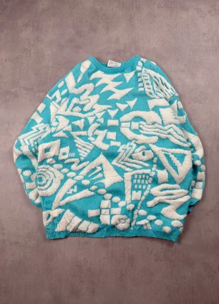 Pull vintage cozy sweater pattern rétro 80's | Bleu et blanc | Taille M, marca: Vintage Dressing, estado: Muy bueno, tamaño: M, 24,90 €, 26,85 € Protección al comprador Pro incluida