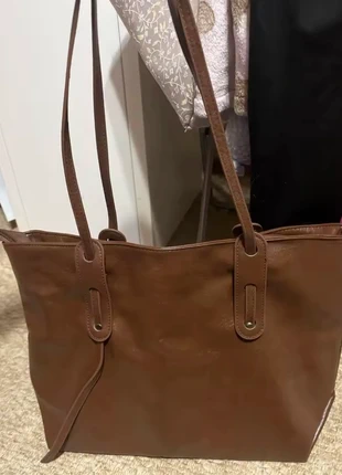 Brown leather structured rectangular tote bag, marque: Vintage Dressing, état: Très bon état, 48,00 €, 51,10 € Protection acheteurs incluse