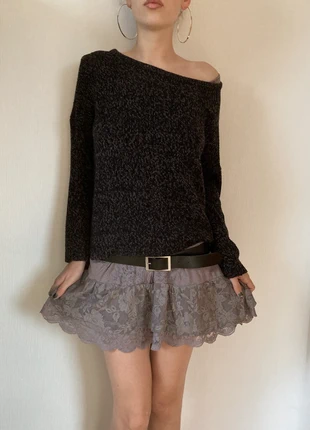 oversized Strickpullover boatneck baggy knit Sweater off shoulder braun schwarz, marque: Tally Weijl, état: Très bon état, taille: S / 36 / 8, 5,00 €, 5,95 € Protection acheteurs incluse