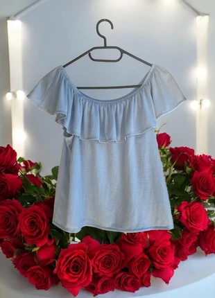 🌹 Top Épaules Dénudées H&M - Bleu Ciel Volants - femme Taille XS-100% polyester 🌹, marca: H&M, estado: Muito bom, tamanho: XS / 34 / 6, €8.00, €9.10 inclui Proteção do Comprador