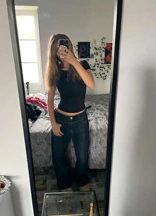 Vintage navy blue oversized jeans with brown embroidery near, brand: Vicinity, condition: Very good, size: S / 8, £66.60, £70.63 includes Buyer Protection