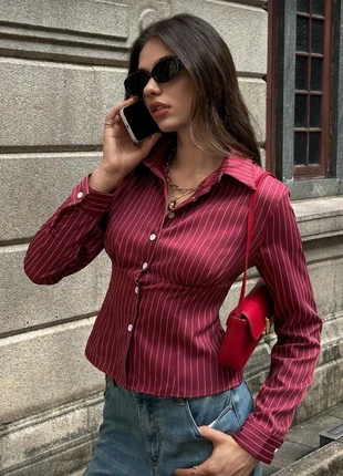 Chemise cintrée bordeaux à rayures blanches 🤍💘, brand: Vintage Dressing, condition: Very good, size: M / 38 / 10, €49.99, €53.19 includes Buyer Protection