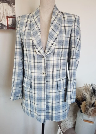 Blazer femme vintage carreaux bleu et blanc cassé, doublé, épaulettes, boutique privée, taille M/L., marque: Privée, état: Très bon état, taille: L / 40 / 12, 23,00 €, 24,85 € Protection acheteurs incluse