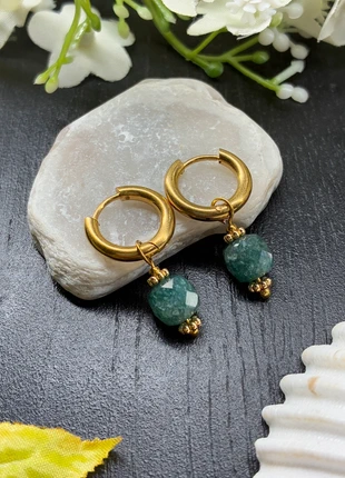 Boucle d’oreille en acier inoxydable et pierre calcédoine, état: Très bon état, 10,00 €, 11,20 € Protection acheteurs (Pro) incluse