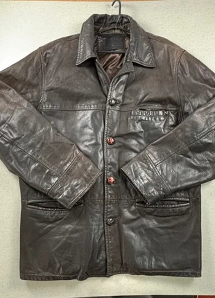 Veste manteau Harrington en cuir boutons genuine leather vintage taille xxl 2xl, marke: The Genuine Leather, zustand: Sehr gut, größe: XXL, 45,00 €, 47,95 € inklusive Vinted-Käuferschutz