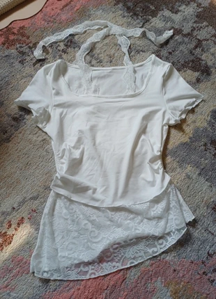 NEW! T-shirt bianca con pizzo maniche corte taglia S emo gotica punk allacciata al collo, état: Neuf sans étiquette, taille: S / 36 / 8, 9,99 €, 11,19 € Protection acheteurs incluse