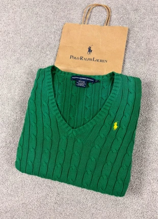 Pull Col V Torsadé Ralph Lauren / Cable Knit Vert Femme S | Logo Brodé | Old Money RAJ3A23, brand: Ralph Lauren, condition: Very good, size: S / 36 / 8, €31.20, €33.46 includes Buyer Protection