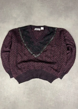 Pull col V maille patch cuir vintage motifs bordeaux noir S, marque: Vintage Dressing, état: Bon état, taille: S, 14,00 €, 15,40 € Protection acheteurs (Pro) incluse