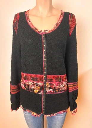 Cardigan Texturé Vintage 90s/Y2K – Noire et Patchwork Fleuri/Écossais – Taille XL, brand: Vintage Dressing, condition: Very good, size: XL / 42 / 14, €19.90, €21.60 includes Buyer Protection