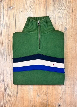 Pull col roulé Tommy Hilfilger - Half ZIP 1/4 - Vert/blanc-bleu-marine - XS - 100% coton - Homme, marca: Tommy Hilfiger, estado: Muy bueno, tamaño: XS, 21,00 €, 22,75 € Protección al comprador incluida