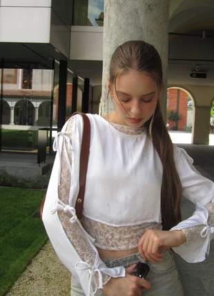 White satin blouse & lace turtleneck set, marca: Zara, estado: Bueno, tamaño: XS / 34 / 6, 12,00 €, 13,30 € Protección al comprador incluida