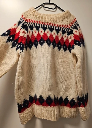 Vintage handgestrickter Wollpullover – Nordisches Muster, brand: Handmade, condizioni: Ottime, taglia: XL / IT 46 / EU 42, €40.00, €42.70 include la Protezione acquisti