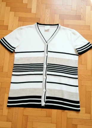 Petit gilet blanc rayé beige noir manches courtes col V taille 38/40 très bon état, condition: Very good, size: M / 38 / 10, €1.40, €2.17 includes Buyer Protection