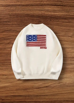 Pull Vintage Y2K Motifs Américain Blanc Taille L - Américain Old School USA 90s Streetwear, marke: Aesthetic, zustand: Sehr gut, größe: L, 49,90 €, 53,10 € inklusive Vinted-Käuferschutz